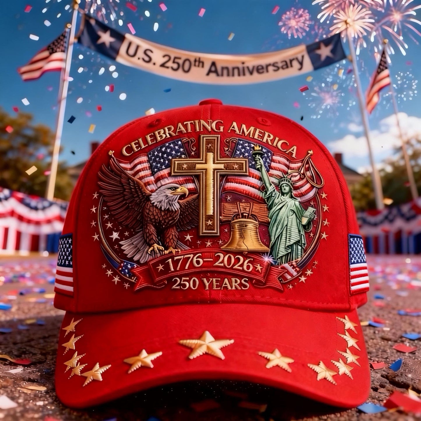 🦅Eagle & Liberty & Cross🎆United States 250th Anniversary Cap🧢