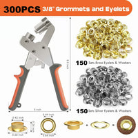 Grommet Puncher Tool + 300 Grommets (150 Gold，150 Silver)
