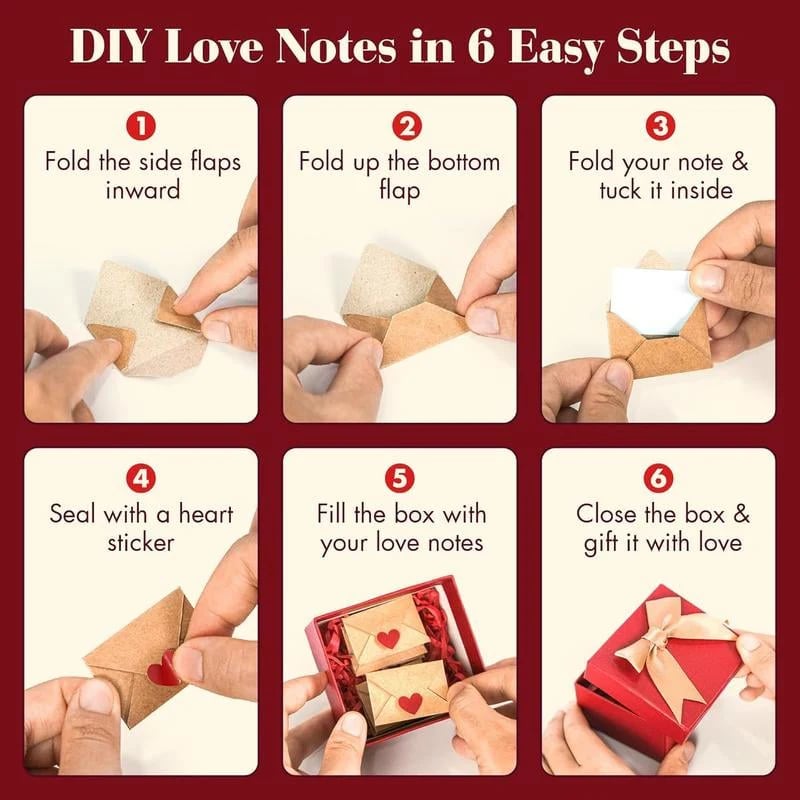DIY Love Notes Box - Mini Blank Cards & Envelopes for Him Her