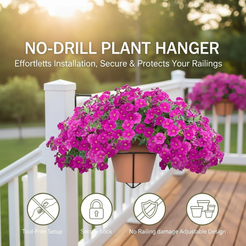 💐Tool-Free Railing Plant Holder: Create Your Dream Deck Garden