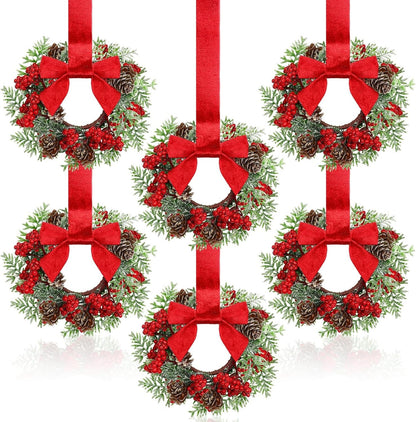 🎀🎄Mini Christmas Wreaths with Ribbon Bows & Red Berries