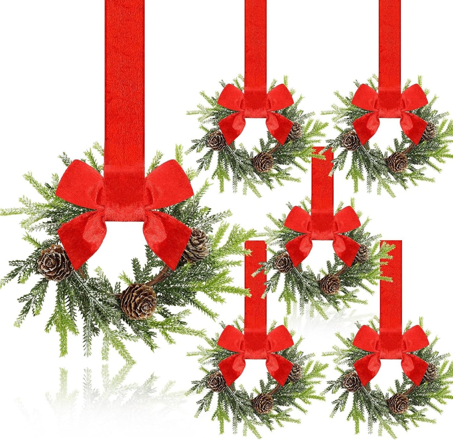 🎀🎄Mini Christmas Wreaths with Ribbon Bows & Red Berries