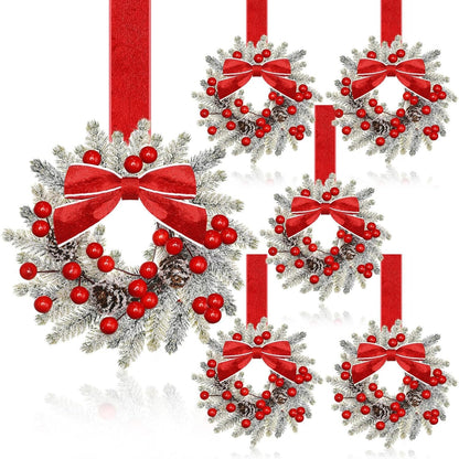 🎀🎄Mini Christmas Wreaths with Ribbon Bows & Red Berries