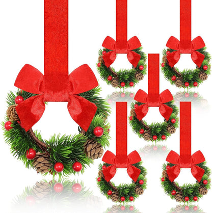 🎀🎄Mini Christmas Wreaths with Ribbon Bows & Red Berries