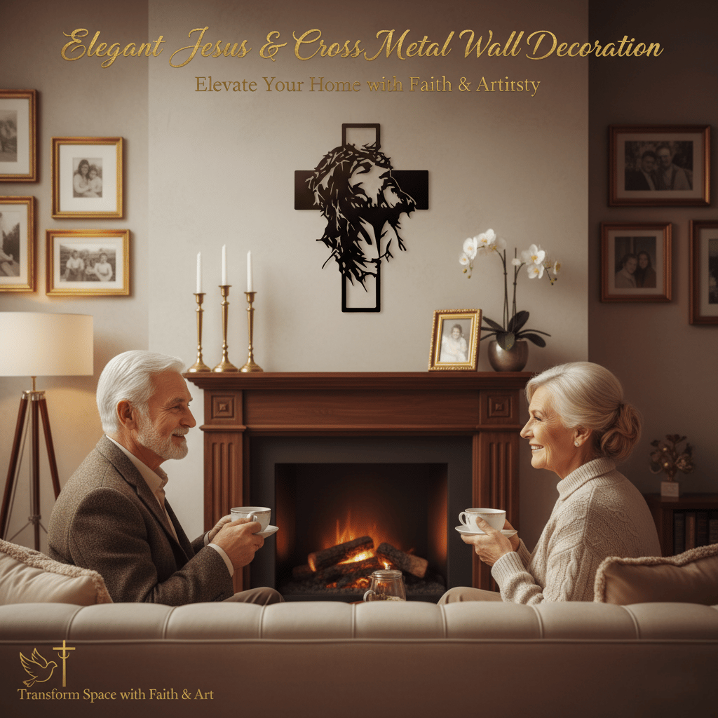 ✝Hand Engraved Jesus & Cross Metal Wall Art