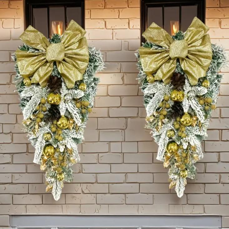 Christmas flocking hanging wreath