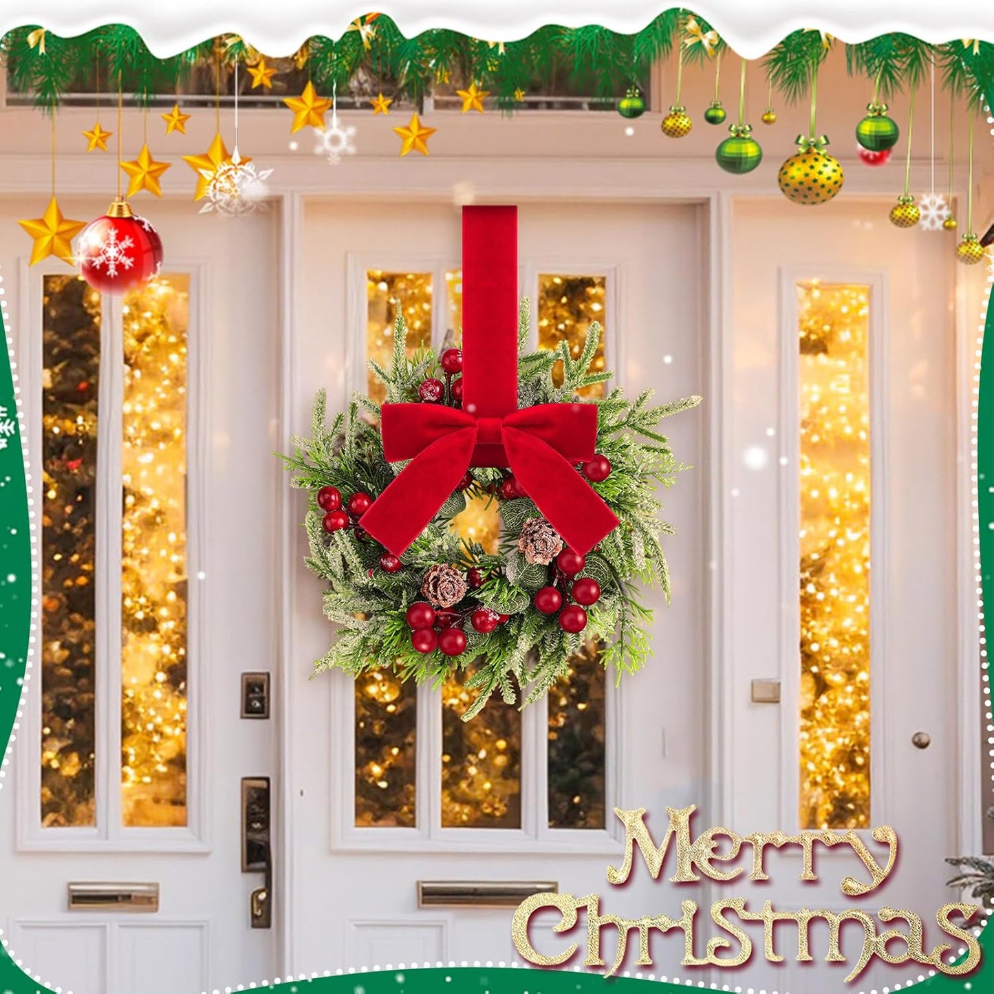 🎀🎄Mini Christmas Wreaths with Ribbon Bows & Red Berries