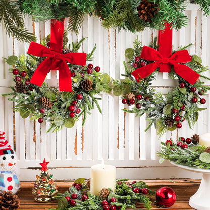 🎀🎄Mini Christmas Wreaths with Ribbon Bows & Red Berries
