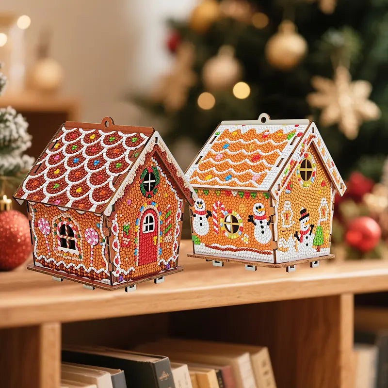 🚛Free shipping on two items，DIY wooden gingerbread house puzzle, exquisite diamond painting