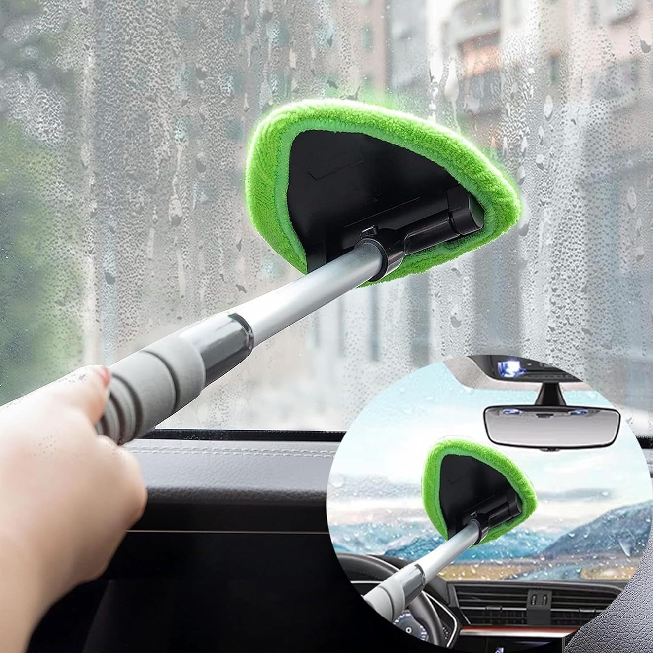 Car Window Cleaner with 4 Washable Reusable Microfiber Pads