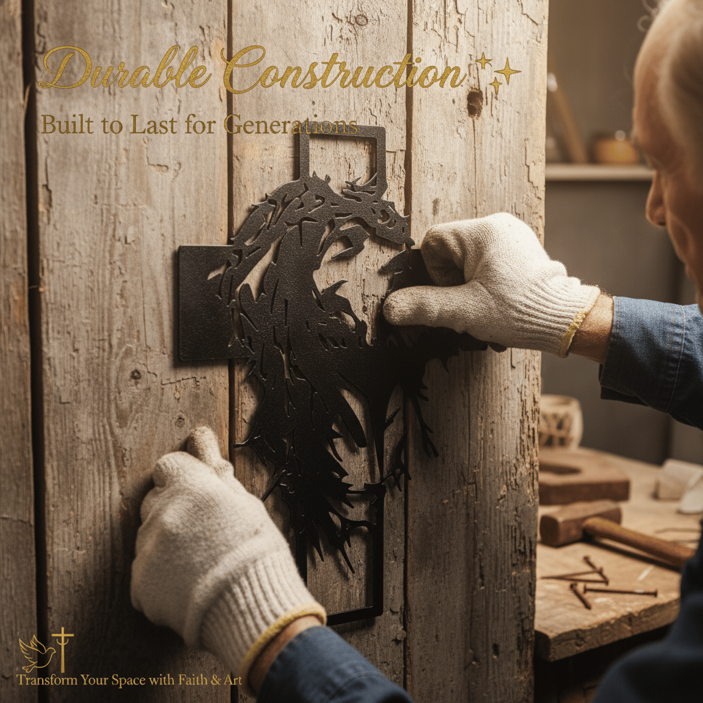 ✝Hand Engraved Jesus & Cross Metal Wall Art