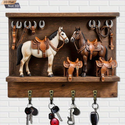 Western Horse Decor Series, Wooden Multifunctional Wall-Mounted Home Key Holder
