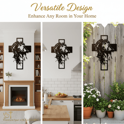 ✝Hand Engraved Jesus & Cross Metal Wall Art