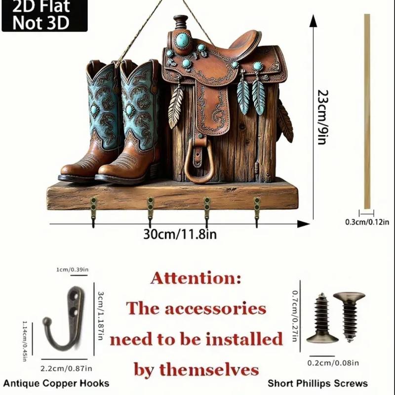 Western Horse Decor Series, Wooden Multifunctional Wall-Mounted Home Key Holder