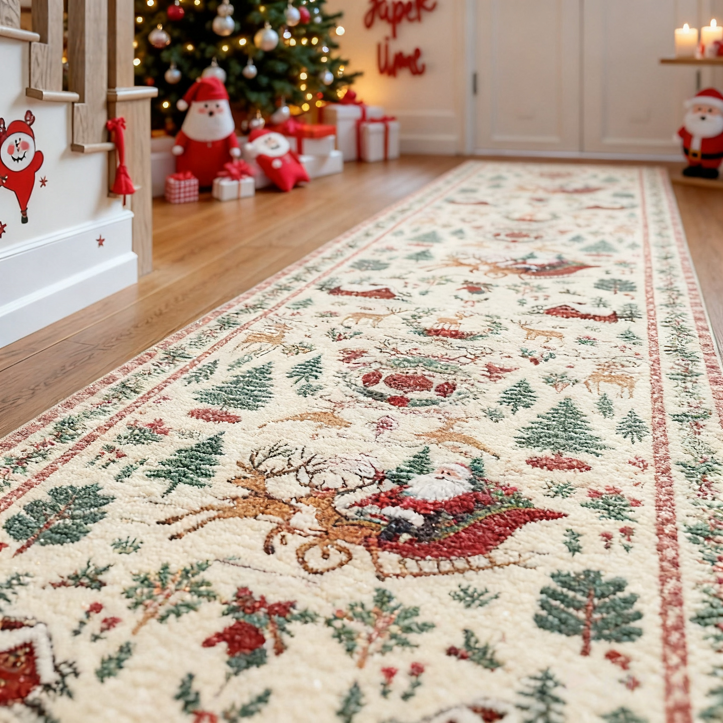🔥LAST DAY 49% OFF🦌🎄🎅Christmas Deer Santa Long Rug