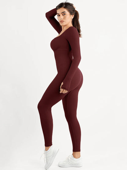 Shapewear Seamless Thumb Hole Long Sleeve Jumpsuit