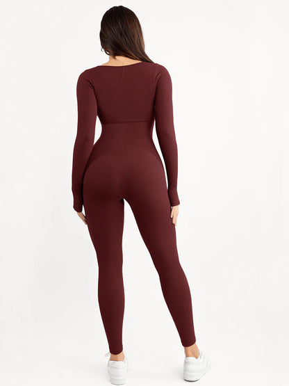 Shapewear Seamless Thumb Hole Long Sleeve Jumpsuit