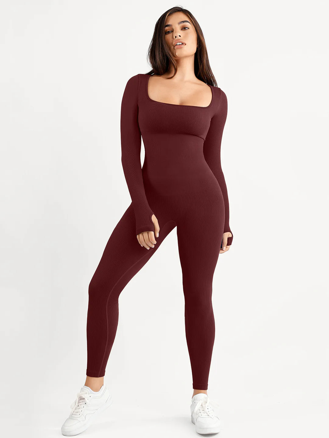 Shapewear Seamless Thumb Hole Long Sleeve Jumpsuit