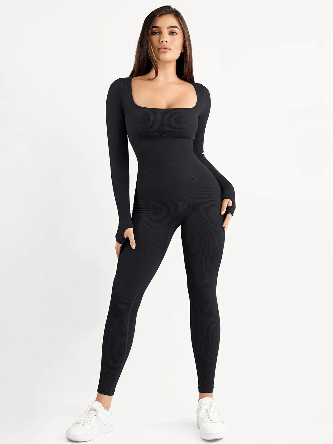 Shapewear Seamless Thumb Hole Long Sleeve Jumpsuit